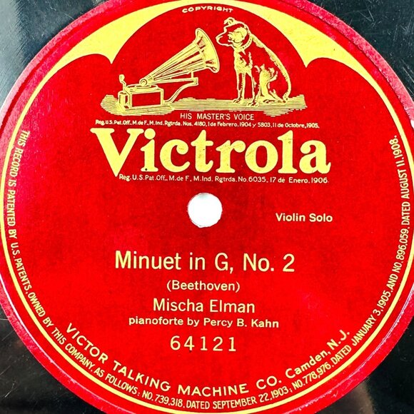 Mischa Elman Minuet In G No. 2 10 Inch Shellac 78 RPM Victrola 64121 Single-side - Picture 2 of 3